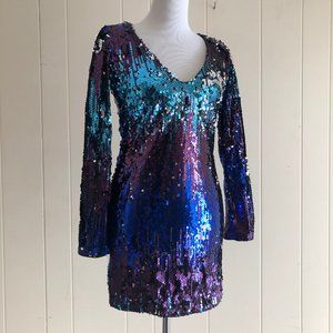 Riah Fashion Blue & Silver Sequin Bodycon Party Dress Mini Womens Size S M L